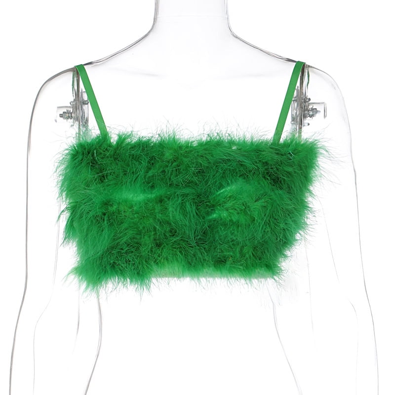 2025 Spring Women's Clothes New Hot Product Fur Spaghetti Straps Chest