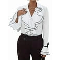 thumbnail image 1 of 2025 Spring and Autumn Women'S Solid Color Casual Ruffled Trumpet Sleeve Shirt Tops White L, 1 of 7