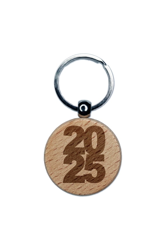 2025 Stacked Graduation Round Keychain Charm Tag - Engraved Wood