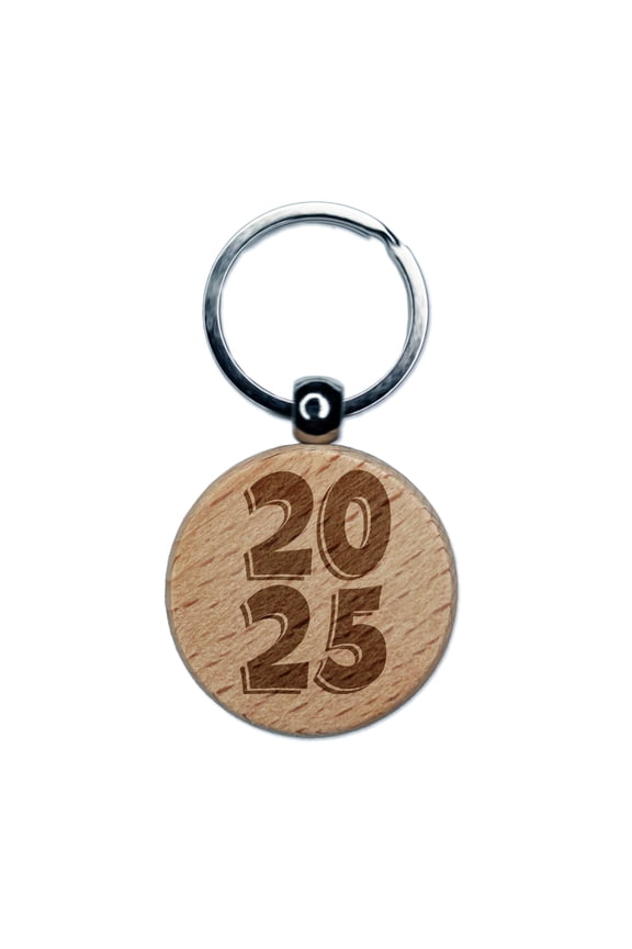2025 Stacked Graduation Shadow Round Keychain Charm Tag - Engraved Wood
