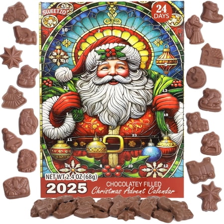 2025 Stained Glass Candy Advent Calendar, 24 Day Christmas Countdown, 2.4 Ounces