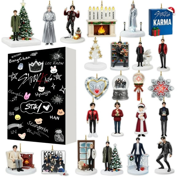 2025 Stray Kids Christmas Advent Calendar - 24-Day Countdown 2D Tree Ornaments, Boy Group Surprises Blind Box, Perfect Christmas Decorations Gift for STAY Fans