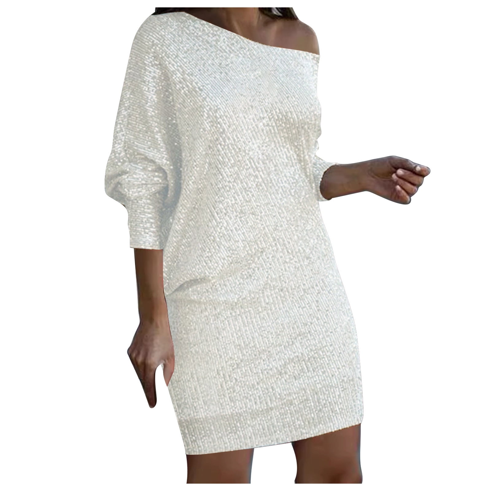 Embroidered Bright Yarn Mesh DressSlim Fit V neck Mid Length Dress