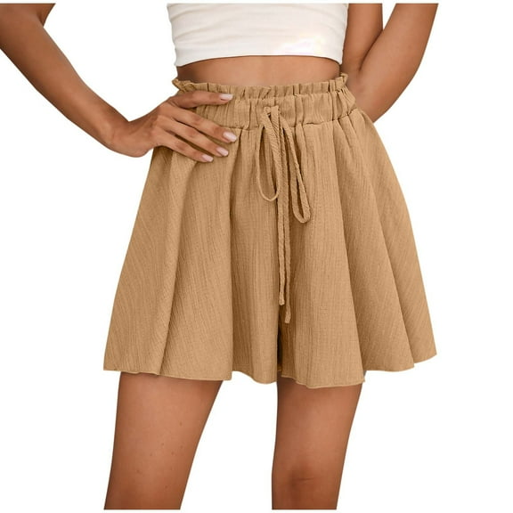 2025 Summer Beach Palazzo Shorts - Women's Flowy Linen Wide Leg with Drawstring, Beach Vacation & Casual Dressy Shorts