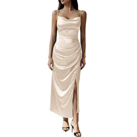 2025 Summer Casual Dress for Women Flowy Sexy Solid Color Evening Party Wear Comfortable Stylish Feminine Outfit