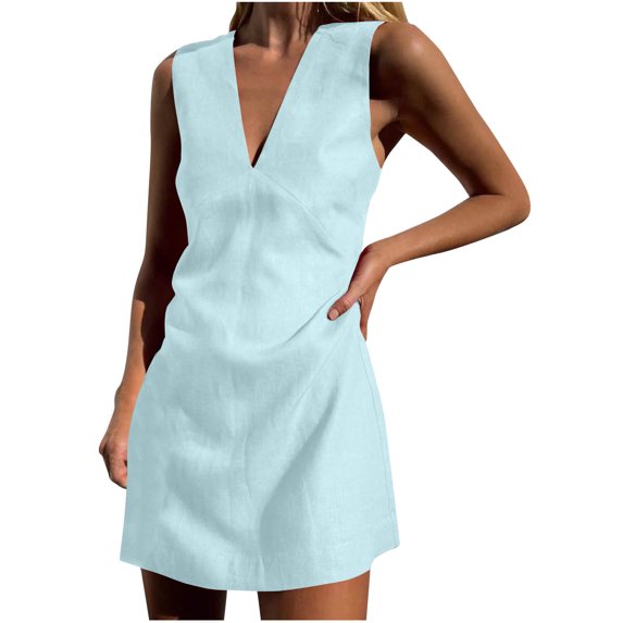 2025 Summer Dress for Women Casual Sleeveless Beach Tshirt Sundress Slim V Neck Tank Dress for Work Office
