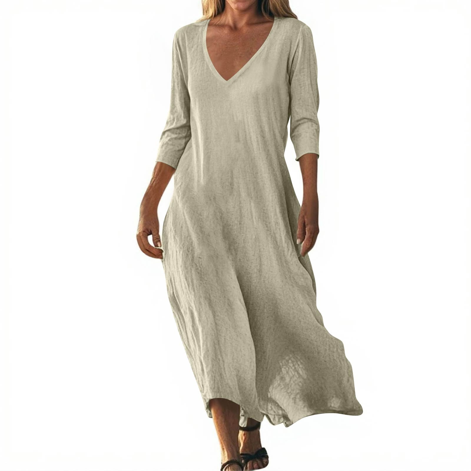 CHARTOU Women's Floral Boho Short Dress - 3/4 Sleeve Green Tunic Shirt Dress For Summer & Beach Vacations
