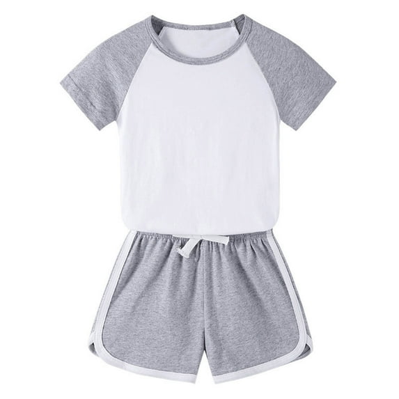 2025 Summer Girls Boys Set Solid Color Sporty Girls Suits Short Sleeve Cotton T-Shirt and Shorts Kids Outfit 2pcs Beach Sea Wear
