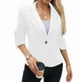 thumbnail image 1 of 2025 Summer Linen Women 3/4 Stretchy Ruched Sleeve Fully-Lined Casual Work Jacket with Pockets White L, 1 of 5
