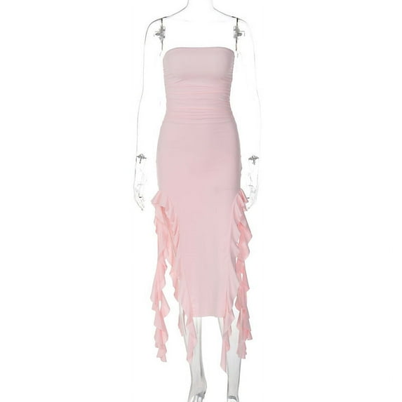 2025 Summer Maxi Women's Dress Vintage Elegant black Fashion Sleeveless Slim Backless Irregular Tassel Party Dresses Street Robe