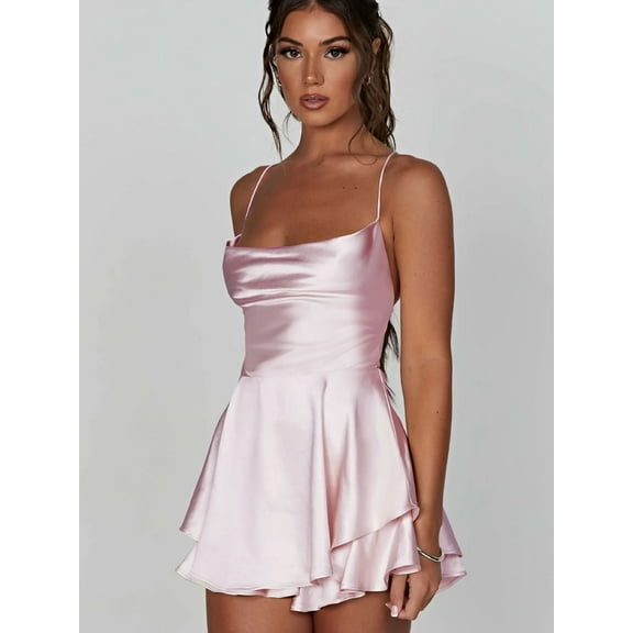 2025 Summer New Popular European and American Style Sexy Slimming Show Solid Color Slimming Dress Short Women's