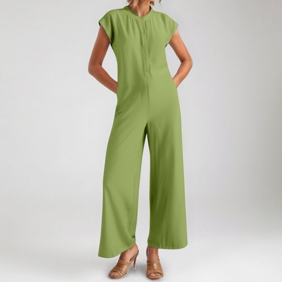 2025 Summer New Women's Jumpsuit | Lightweight And Breathable Round Neck | Color And Size Loose Casual Pants | Versatile For Commuting And Vacation off The Shoulder Jumpsuits Pant Rompers for Women