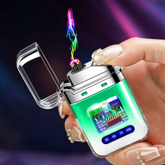 2025 Summer Savings Gmogad Double Arc Windproof USB Lighter Transparent Cool Color Outdoor Fire Starter for Camping Hiking Emergency Survival Kit