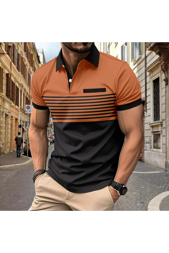 Summer Shirts for Men Lightweight Men's Button Turn-down Collar Tops Crew Neck Stripe Sports Tops Casual Short-Sleeved Sport Shirts