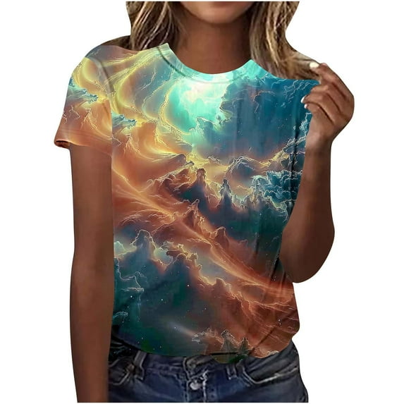 2025 Summer Tops for Womens Trendy Going Out Basic Tees Plus Size Crewneck Tshirts Dressy Casual Short Sleeve T Shirts Tie Dye Tunic Top Loose Comfy Blouses