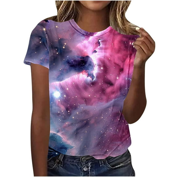 2025 Summer Tops for Womens Trendy Going Out Basic Tees Plus Size Crewneck Tshirts Dressy Casual Short Sleeve T Shirts Tie Dye Tunic Top Loose Comfy Blouses