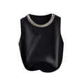 thumbnail image 1 of 2025 Summer Women's Beaded Crewneck Tank Top Solid Sleeveless Knitted Blouse Loose Fit Casual Office Wear Thin Work Tops, 1 of 6