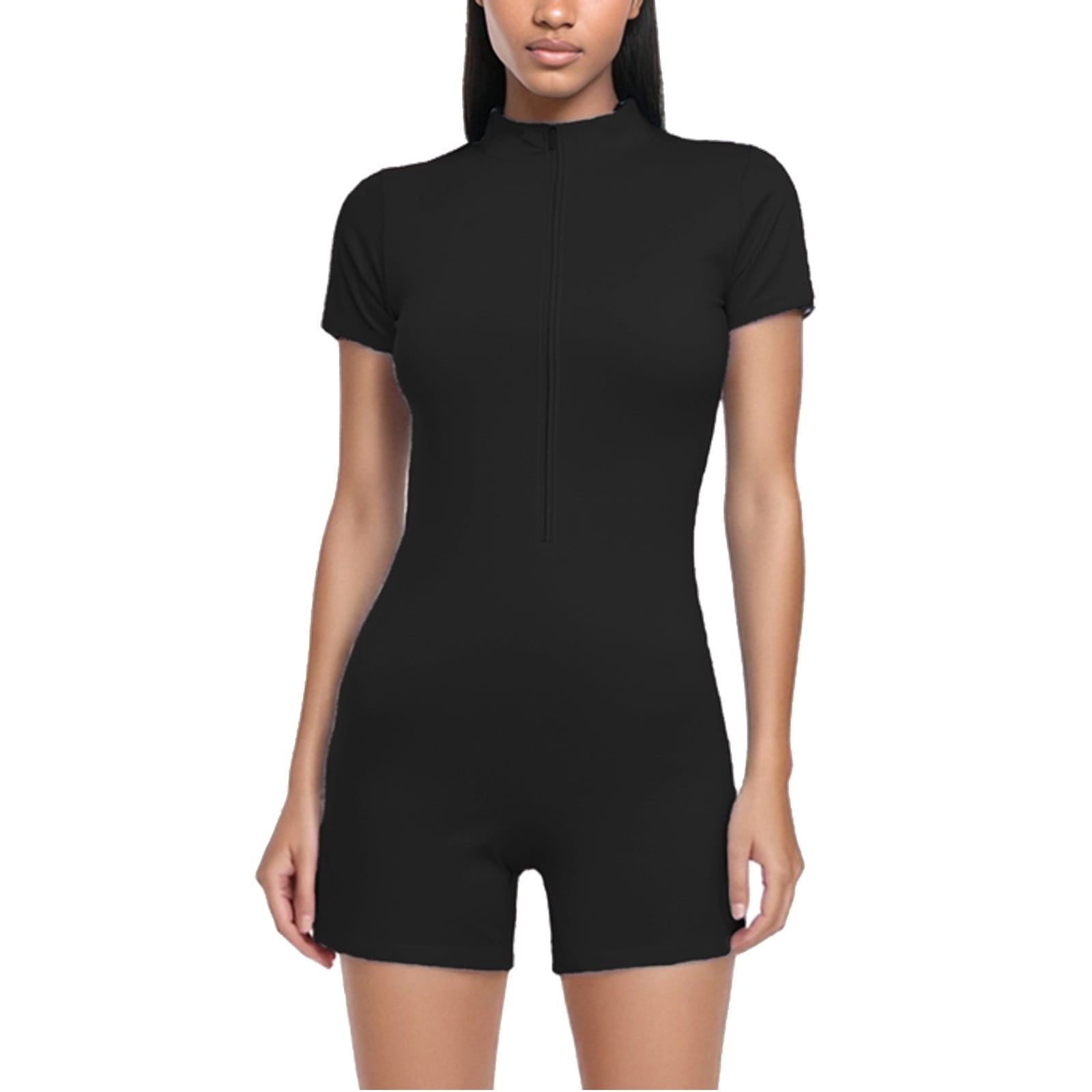 2025 Summer Zipper Short Sleeve Sports Jumpsuit, Color, High Elastic ...