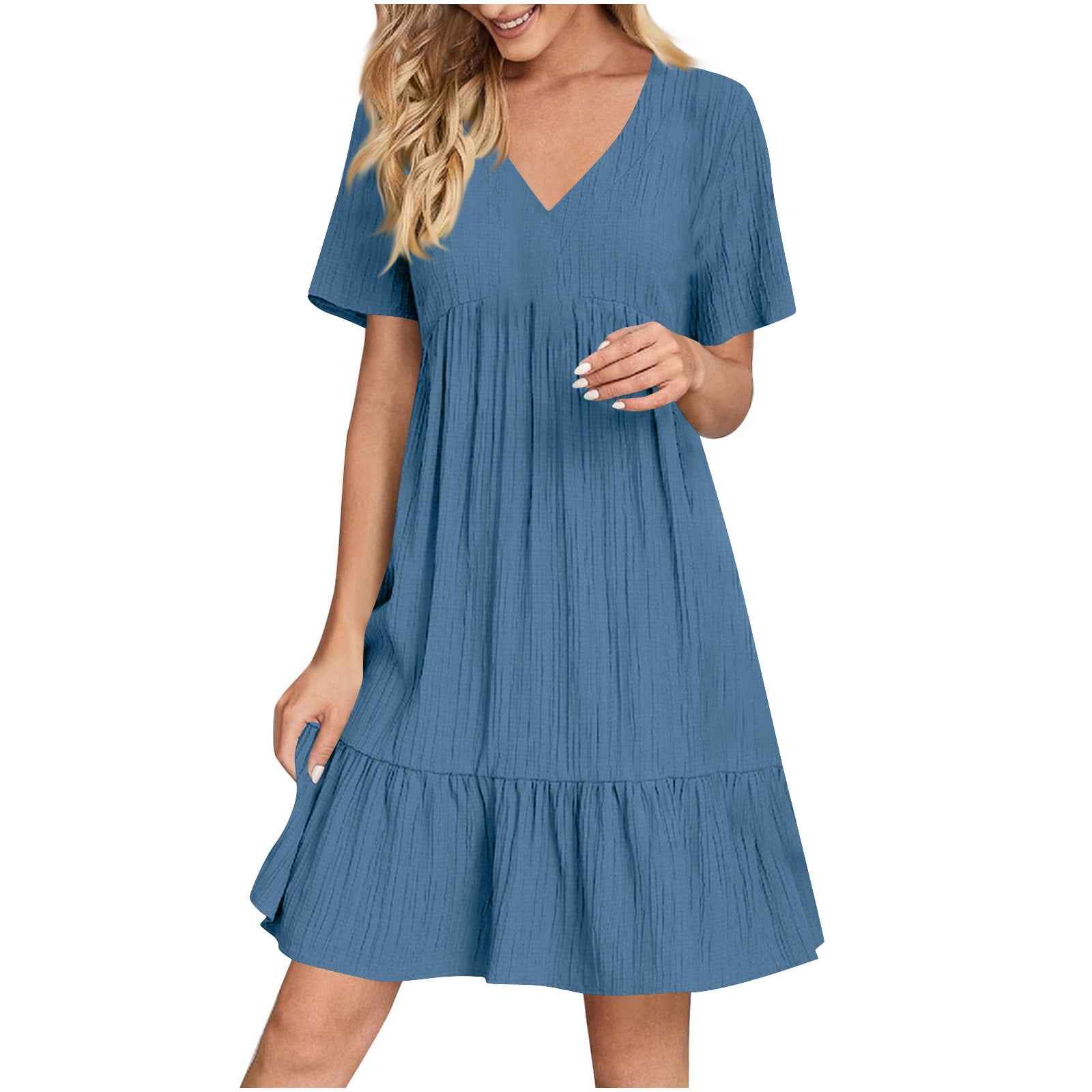 Women's Loose Dress Women's Casual Mini Dress  Cotton Linen V-Neck  Sundress, Loose Fit Beach Vacation Dress For Summer