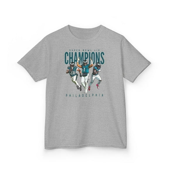 2025 Super Bowl Lix Champions Game day Football Cartoon Kids Heavy Cotton Tee-KFSB202518B-Sport Grey-S