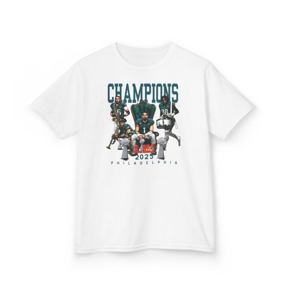 2025 Super Bowl Lix Champions Game day Football Cartoon Kids Heavy Cotton Tee-KFSB202519B-White-XL