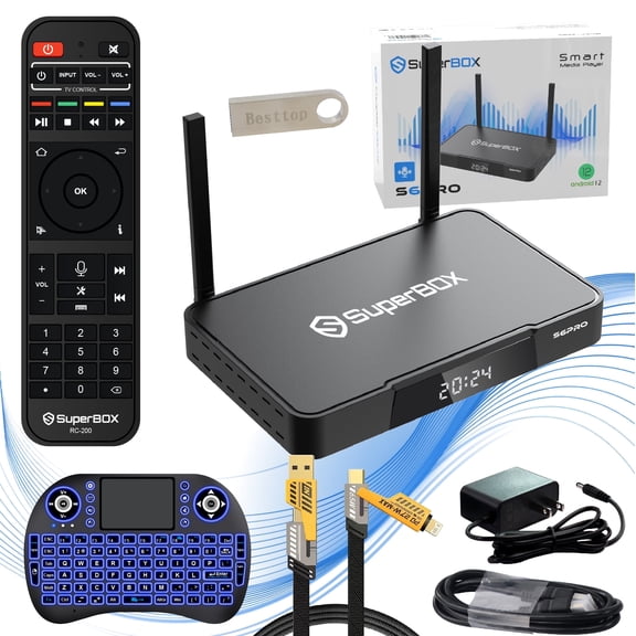 2025 Super Box S6 Pro Latest Version, 4G+32G, S6pro Superbox Fullyloded, 6th Generation Smooth Stable Smart TV Box, Voice Remote, 6K, Power Supply, Easy Setup Guide & Phone Support
