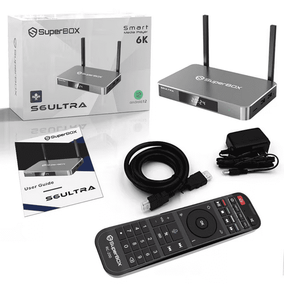 2025 Super Box S6 Ultra Bundle TV Box, 4GB RAM, 128GB ROM, 6K Ultra HD Experience, Hands-Free Device Operation, Grey