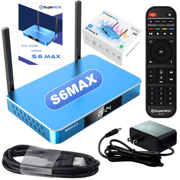 2025 Super Bundle Box S6 MAX,4G+64G Powerful Smart Box,Time Shift, Parental Control Time,Easy Setup Guide,Phone Support,2T2R,Dual Band WiFi, Built-in Voice Control System