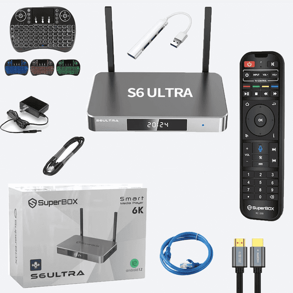 2025 SuperBox S6 ULTRA Version Tv Box Voice Control, 6K HDMI, Android 12, 4GB RAM, 128GB Storage