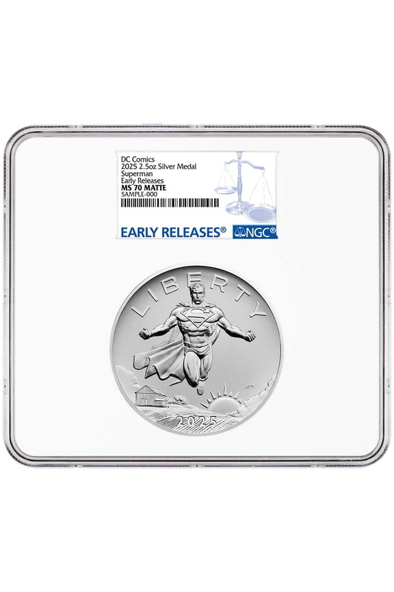2025 Superman DC Comics 2.5 oz Silver Medal NGC MS70 ER Blue Label