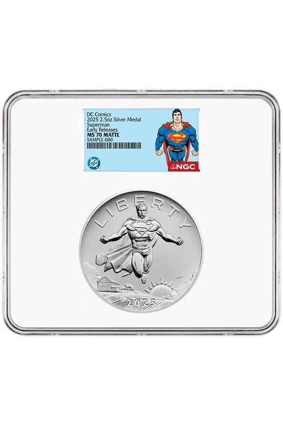 2025 Superman DC Comics 2.5 oz Silver Medal NGC MS70 ER Superman Label