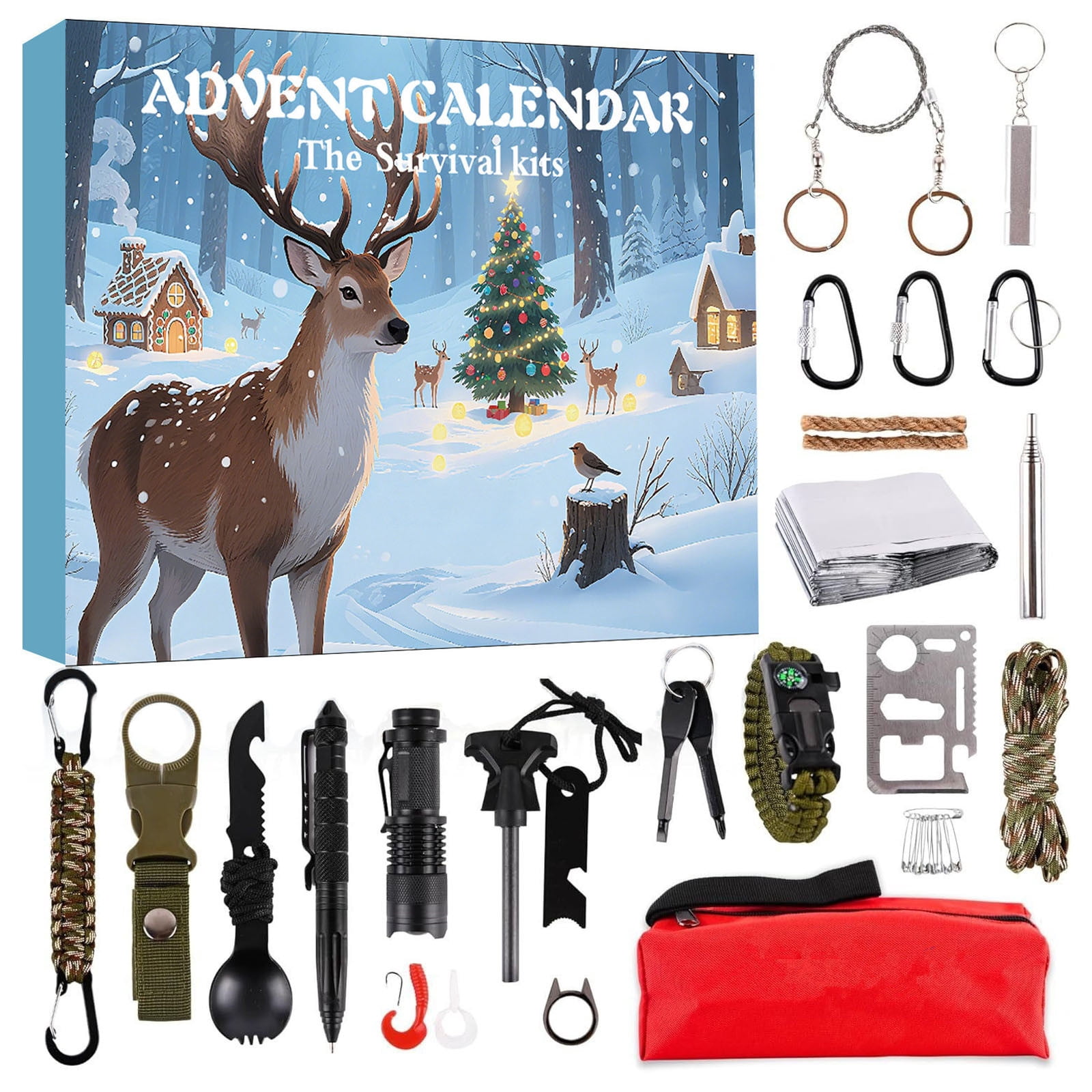 24-Day Survival Gear Advent Calendar For Men & Teens - Outdoor Adventure Gift Set With 24 Tools For Camping, Hiking, Fishing