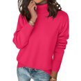 thumbnail image 1 of 2025 Sweaters for Women Long Sleeve Turtleneck Tops Fall Winter Soft Warm Cozy Wool Knit Sweater Pullover Hot Pink M, 1 of 5