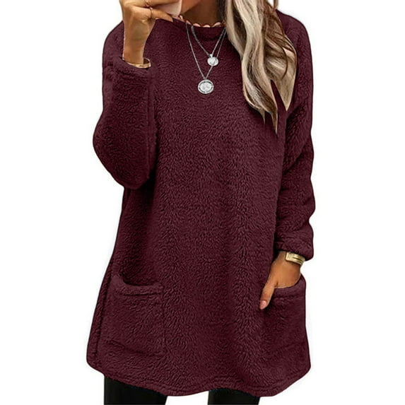 2025 Sweatshirt for Women Womens Winter Coat Loose Wool Jacket Long Sleeved Jumper with Pockets Oversized Sweatshirt for Women Red SClearance!