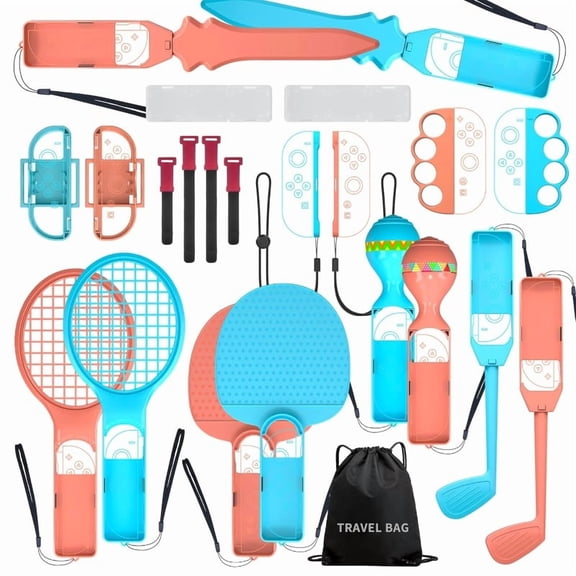 2025 Switch 2 Sports Accessories Bundle - 23 in 1 Family Accessories Kit for Switch Sports Games:Tennis Rackets,Sword Grips,Golf Clubs,Wrist Dance Bands & Leg Strap etc.