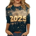 2025 T Shirts Women Letter Printed TShirts 3/4 Sleeve 2025 Party