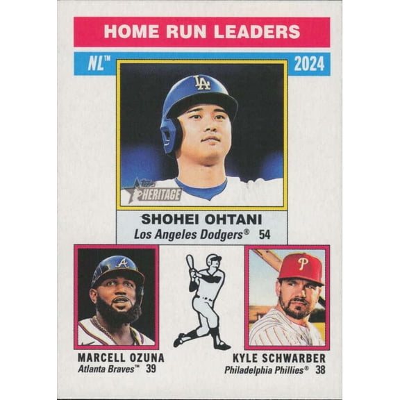 2025 TOPPS HERITAGE #193 Kyle Schwarber / Marcell Ozuna / Shohei Ohtani, Philadelphia Phillies / Atlanta Braves / Los Angeles Dod LOS ANGELES DODGERS