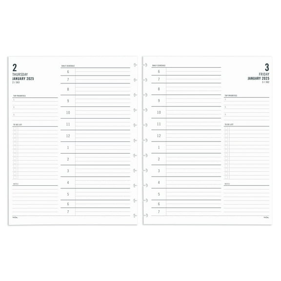 2025 TUL Discbound Daily Planner Refill Pages, Letter Size, January To December, TULLTFLR1PGRY25