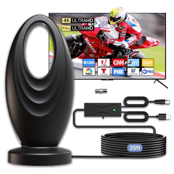 2025 TV Antenna for Smart TV and Old TV, 2800+ Miles Range HD Digital TV Antenna Indoor with 360 Signal Strongest Booster, Supports Local Channels 1080P 4K Reception for Home, RV, Camping (35ft)