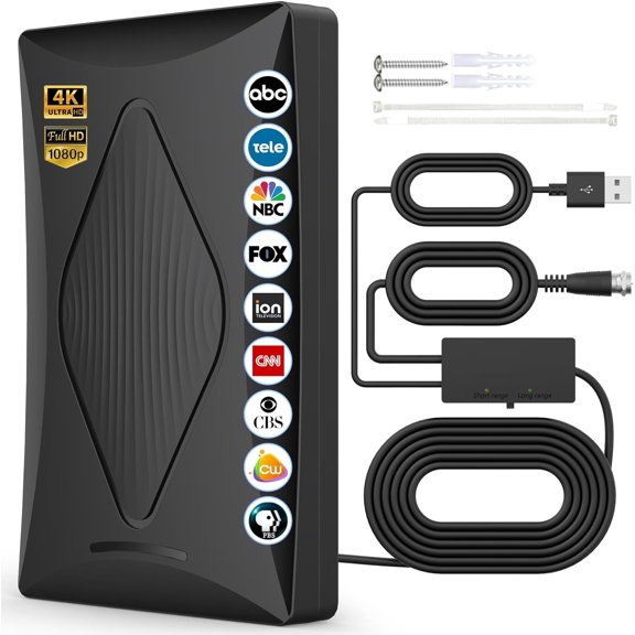 2025 TV antenna indoor antenna suitable for smart TV, 2200+ miles long range reception TV antenna with amplifier signal booster, for local channels, 41080 HD clear reception