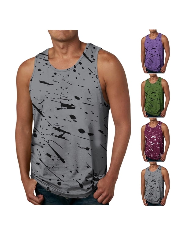 Tank Tops for Men - New Men's 3D Print Sleeveless Round Neck Casual Stringer Athletic Tee Shirts Summer
