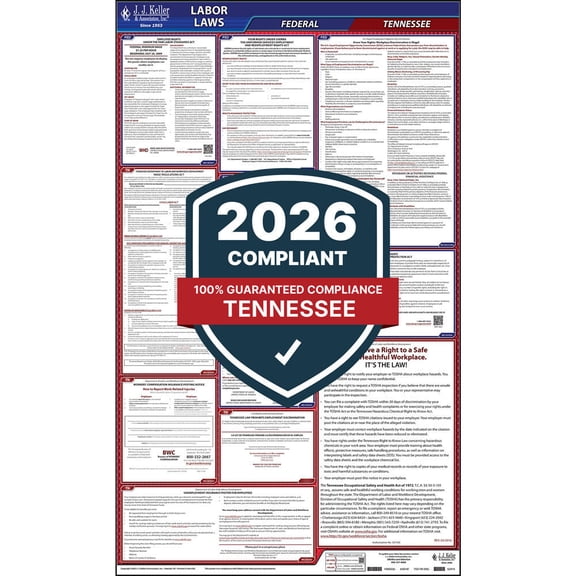 2025 Tennessee and Federal Labor Law Poster (English, TN State) - OSHA Compliant All-in-One Laminated Poster