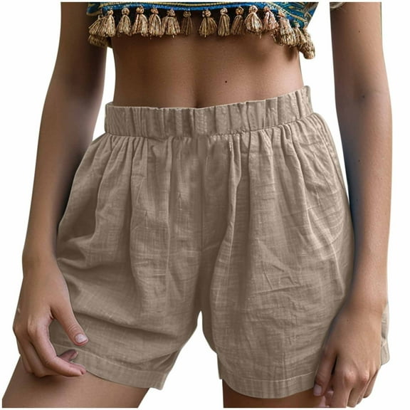2025 Textured Lounge Shorts - Women's Mid Waist Cotton Linen with Pockets, Loose Lightweight Beach Shorts for Summer Casual & Vacation