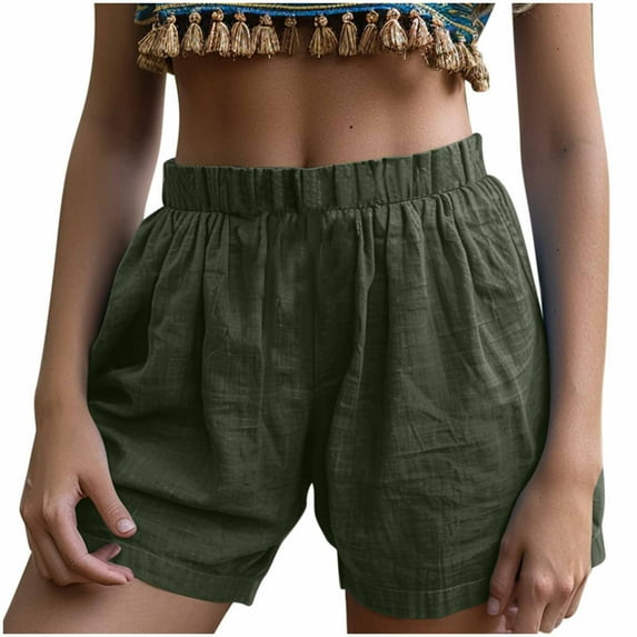 2025 Textured Lounge Shorts - Women's Mid Waist Cotton Linen with Pockets, Loose Lightweight Beach Shorts for Summer Casual & Vacation