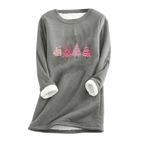 2025 Thermal Underwear Tunic Tops for Women, Sherpa Fleece Lined Long Sleeve Christmas Print Crew Neck Sweatshirt (S, Blue 01)