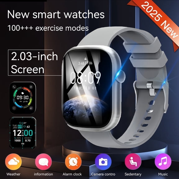 2025 Top Multi-Functional Smartwatch - 2.03'' HD Touchscreen, 100+ Sport Modes, Wireless Call/Alerts, for iOS & Android, Ideal Gift