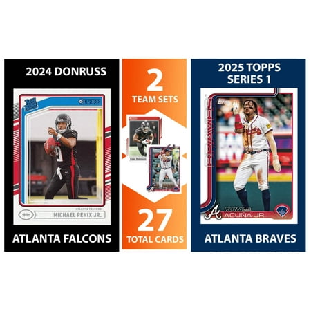 2025 Topps Atlanta Braves + 2024 Donruss Atlanta Falcons NFL Team Set Bundle - 23 Total Cards - Michael Penix Jr Rated Rookie Bijan Robinson Ronald Acuna Nacho Alvarez