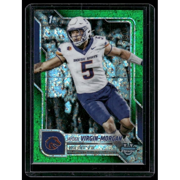 2025 Topps Bowman Chrome University Green Shimmer Refractor #160 Jayden Virgin-Morgan 1st Bowman Boise State Football Ca