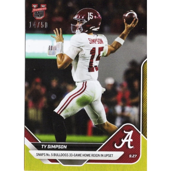 2025 Topps Bowman U Now Ty Simpson #22 Gold Foil /50 Alabama Crimson Tide Rookie RC Football Card