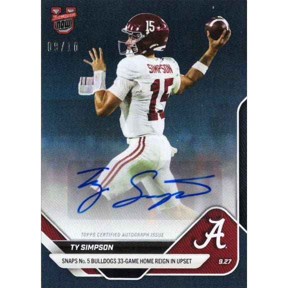 2025 Topps Bowman U Now Ty Simpson #22A Black Auto /10 Alabama Crimson Tide Rookie RC Football Card